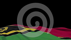Vanuatu fabric flag waving on the wind loop. Vanuatsky embroidery stiched cloth banner swaying on the breeze. Half-filled black