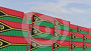 Vanuatu flag containers are located at the container terminal. Concept for Vanuatu import and export 3D