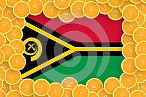 Vanuatu flag in fresh citrus fruit slices frame