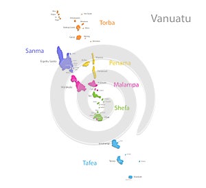 Vanuatu map, administrative division, separate individual regions with names, color map isolated on white background