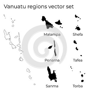 Vanuatu map with shapes of regions.