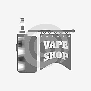 Vape shop e-cigarette emblem, label or logo. Vector vintage illustration.