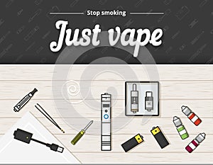 Vape vector illustration of vaporizer and accessories