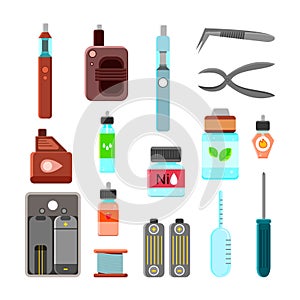 Vaping Accessories Flat Icons Set