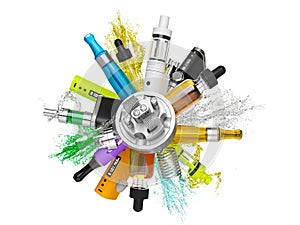 Vaping ecig battery mod collage isolated