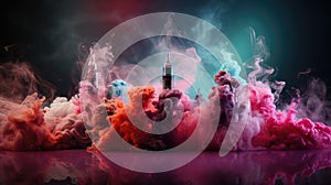 Vaping, electronic cigarette, alternative to cigarettes vape, colorful club of fragrant smoke. A large vapor vapour club