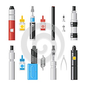 Vaping flat icons. Vaporizer cigarette electronic smoke signs