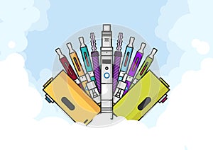 Vaping illustration of vaporizer and accessories