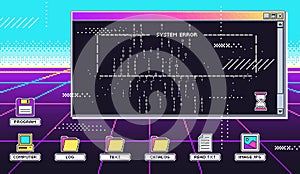 Vaporwave 80s interface screen. Retro terminal or old computer screen, virtual hack attack and program glitch system photo