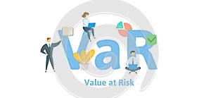 VaR, Value at Risk. Concept with keywords, letters and icons. Flat vector illustration. Isolated on white background.