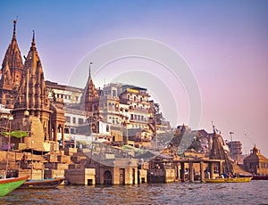 Varanasi or Banaras ganga ghat, Uttar Pradesh, India photo