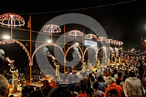 Varanasi, India - Hindu priests perform an Arti worship ceremony