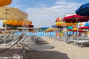 Varazze beach and its colored sun umbrellas