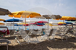 Varazze beach and its typical sun umbrellas