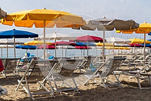 Varazze beach and its typical sun umbrellas