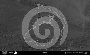 Varbitsa outlined, Bulgaria. Grayscale