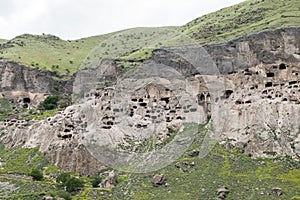 Vardzia is a cave monastery site excavated from Erusheti Mountain on the left bank of the Mtkvari River, near Aspindza