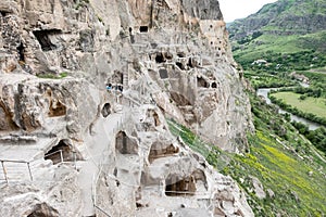 Vardzia is a cave monastery site excavated from Erusheti Mountain on the left bank of the Mtkvari River, near Aspindza