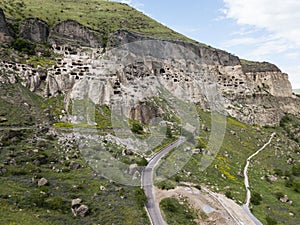 Vardzia is a cave monastery site excavated from Erusheti Mountain on the left bank of the Mtkvari River, near Aspindza