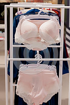 Vareity of bra hanging in lingerie underwear store. Advertise, Sale, Fashion concept