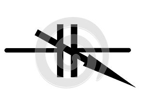 A variable capacitor electrical symbol against a white backdrop