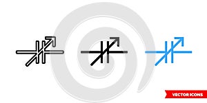 Variable capacitor symbol icon of 3 types color, black and white, outline. Isolated vector sign symbol.