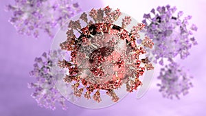 Variant virus, coronavirus, spike protein. Omicron. Covid-19 seen under the microscope photo