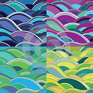 4 variants of abstract seamless background with waves photo