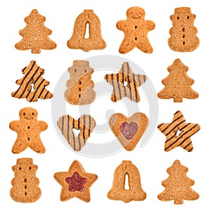 Variation of christmas cookies isolated on white