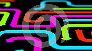 Varicolored arrows on black surface, 3d illustration