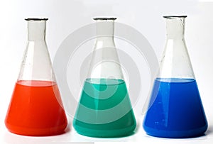 Varicolored laboratory flasks