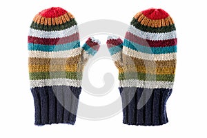 Varicolored striped mittens