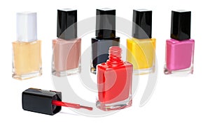 Varicoloured varnish for nail, open red vial