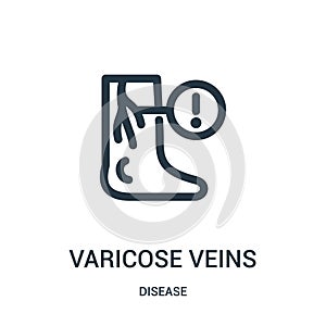 varicose veins icon vector from disease collection. Thin line varicose veins outline icon vector illustration. Linear symbol for