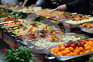 Varied delights Diverse buffet food offerings presented in pleasing arrangement