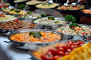 Varied delights Diverse buffet food offerings presented in pleasing arrangement