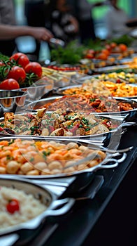 Varied delights Diverse buffet food offerings presented in pleasing arrangement