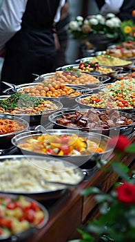 Varied delights Diverse buffet food offerings presented in pleasing arrangement