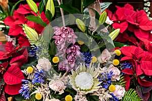 Varied flowers from the florist`s shop for a wedding or celebration