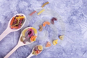 Varied pasta in spoons
