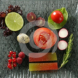 Varied salad with fruits, quince and vegetables photo