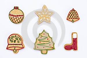 Varied shape of Christmas cookies. White background