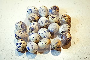 Variegated quail eggs with small brown specks