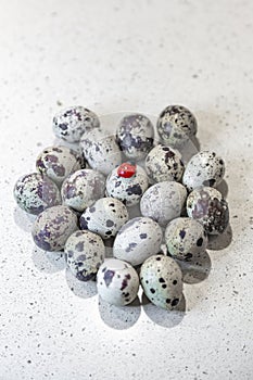 Variegated quail eggs with small brown specks