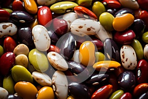 Variegated Spotted beans colorful closeup. Generate Ai