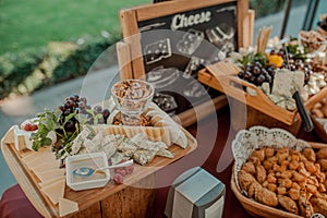 Varieties of cheeses on the buffet table