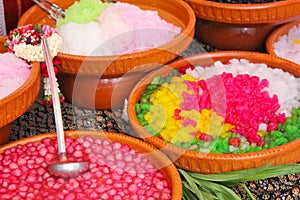 Varieties of colorful Thai dessert