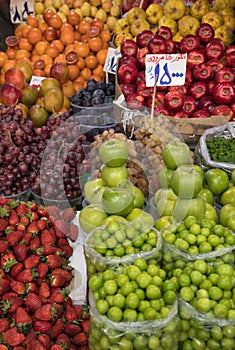 Varieties of Organic Spring Fruits in a Traditional Daily Market in Tehran