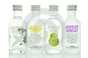 Variety of Absolut flavoured vodka isolated on white background