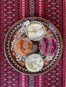Variety of appetisers on table in Ukraine